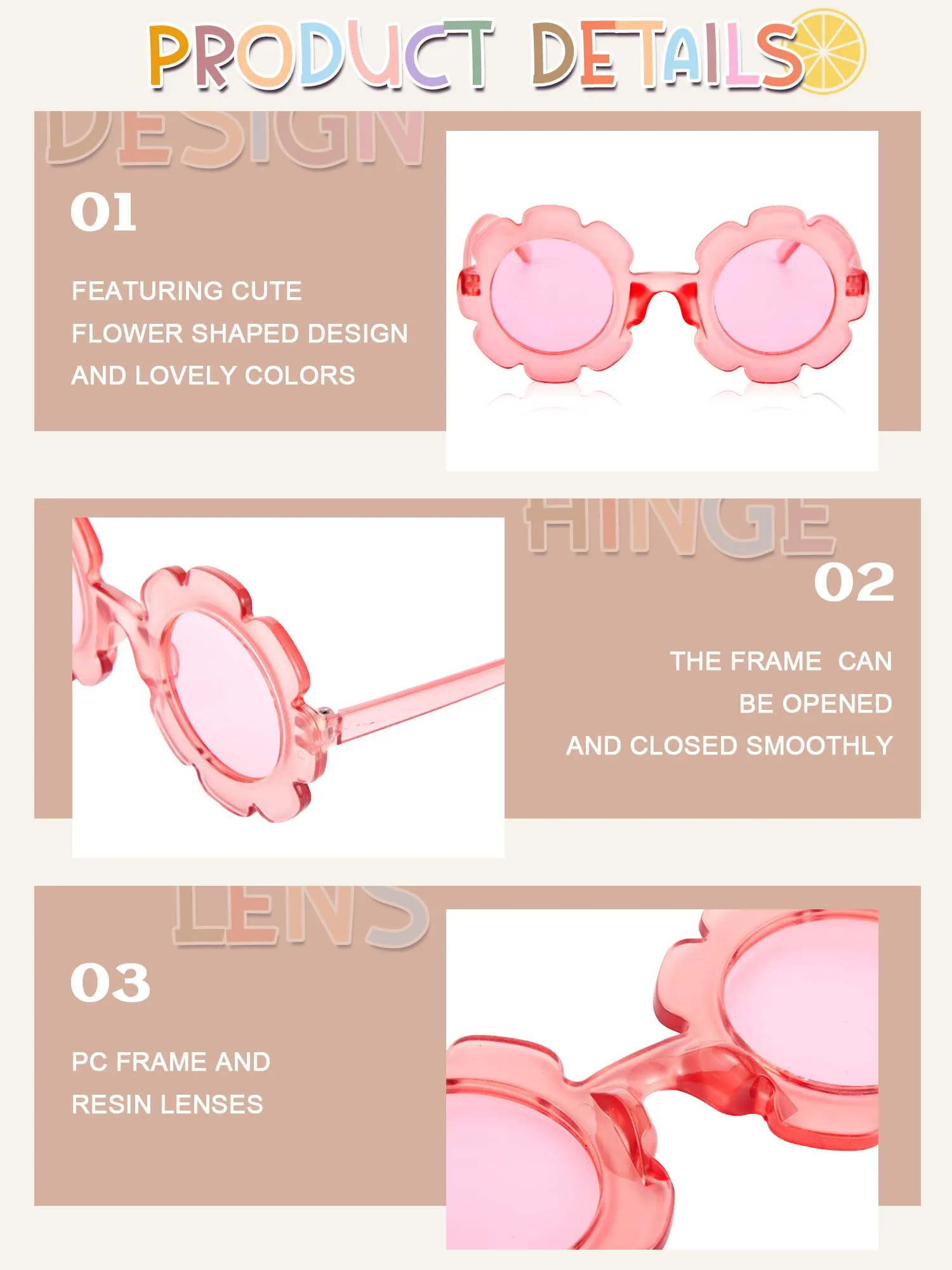 10 Pairs Kids Round Flower Sunglasses Glasses Outdoor Eyewear for Kid with 50 Daisy 100 Random Letter Beads (Elegant Color)