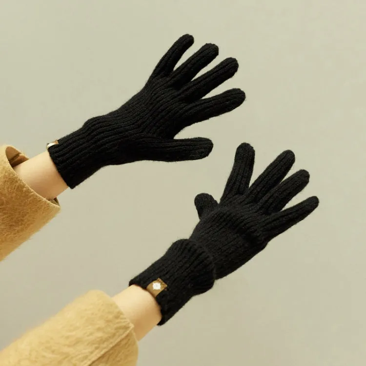 227-A0124 Wool Knit Striped Warm Touchscreen Gloves Winter Warm Cycling Gloves(Black)