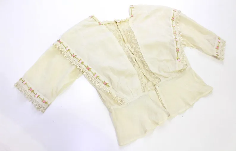 Antique Edwardian Girls Embroidered Cotton Blouse, Bust 28"