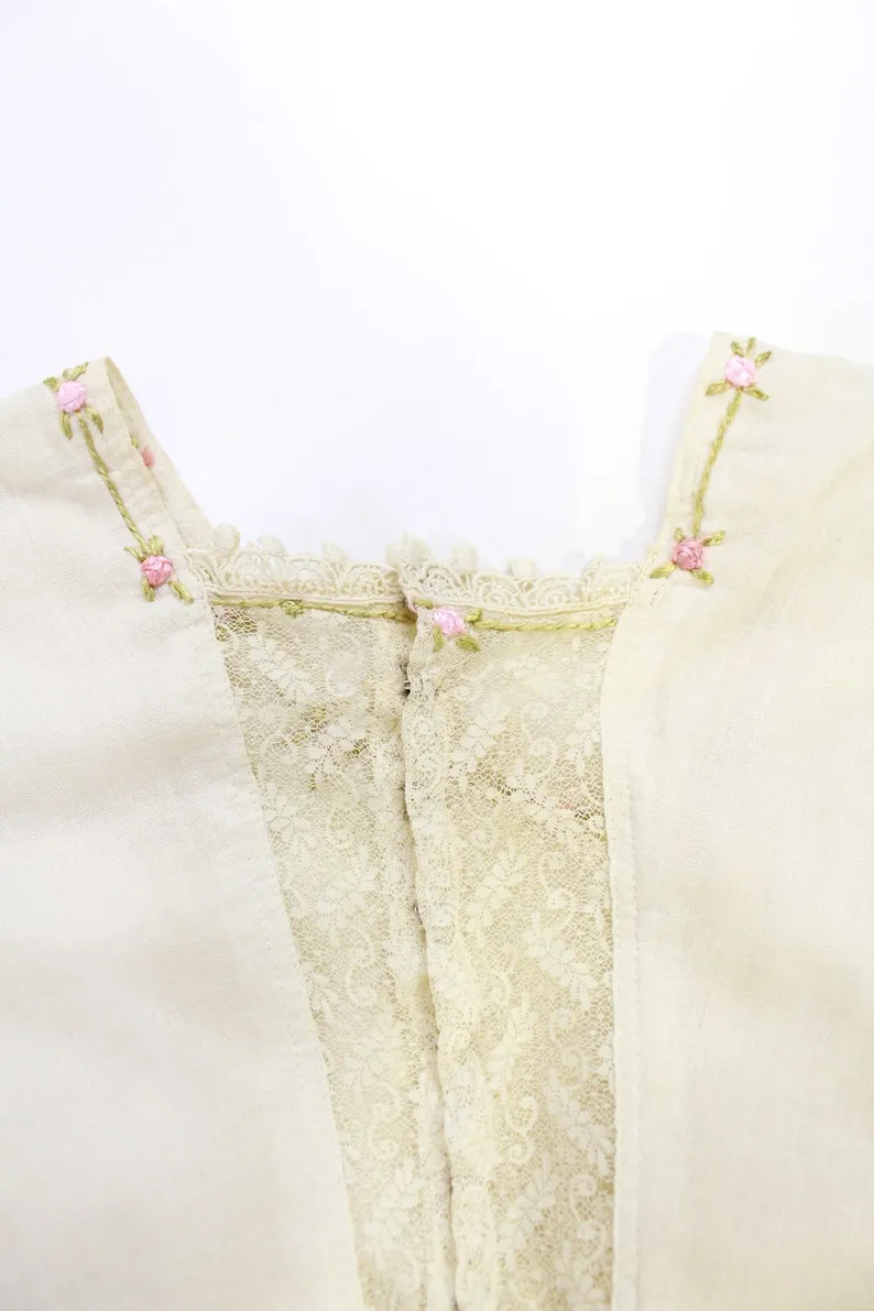 Antique Edwardian Girls Embroidered Cotton Blouse, Bust 28"