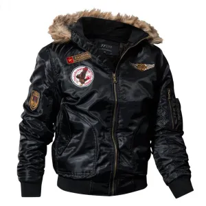 Ashore Shop Men's Winter Fur Collar Naval Air Style Bomber Jacket