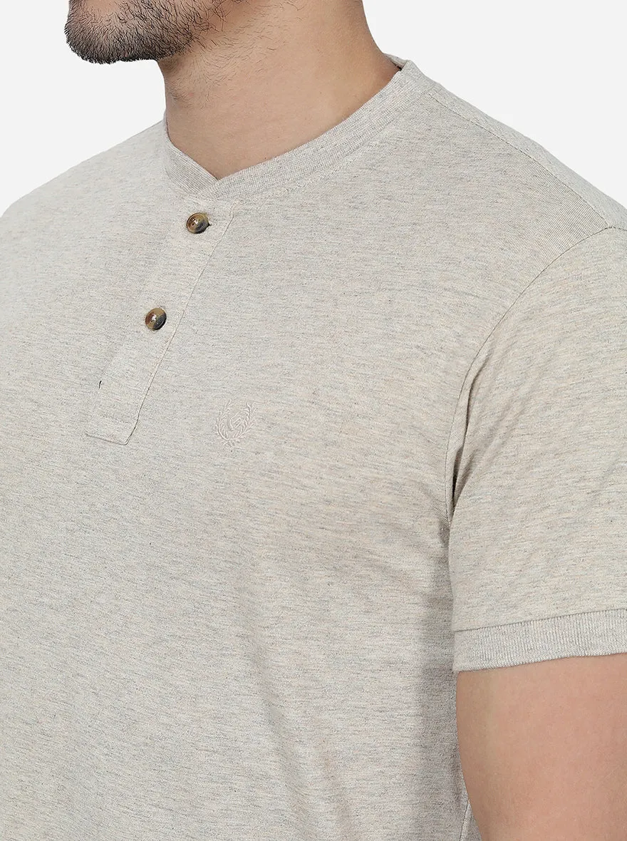 Beige  Solid Slim Fit T-Shirt | Greenfibre