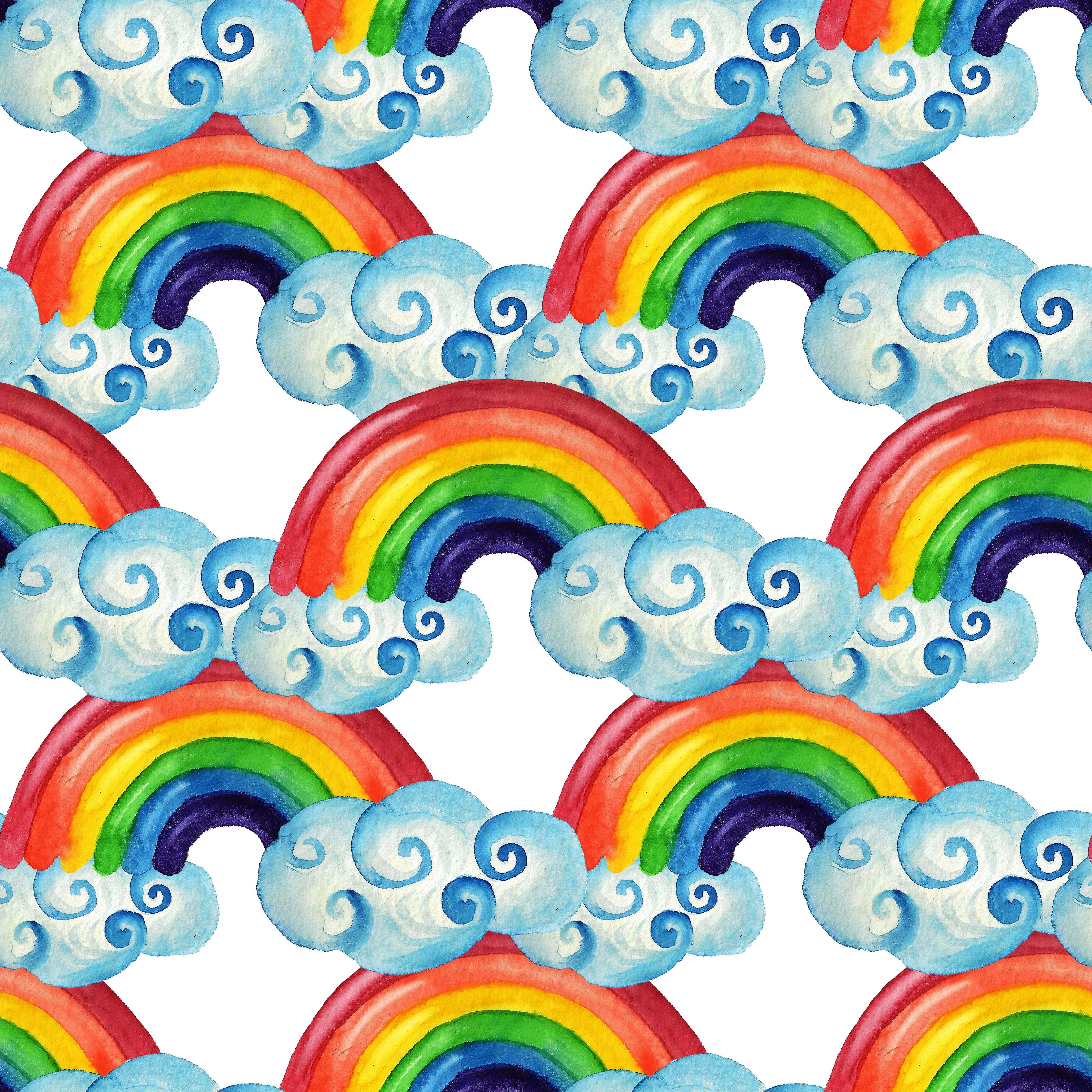 Children's Fabric, Rainbow and Clouds, Cotton or Fleece, 3651