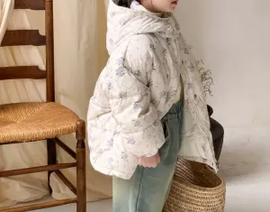 Cozy White Flower Hooded Jacket for Kids