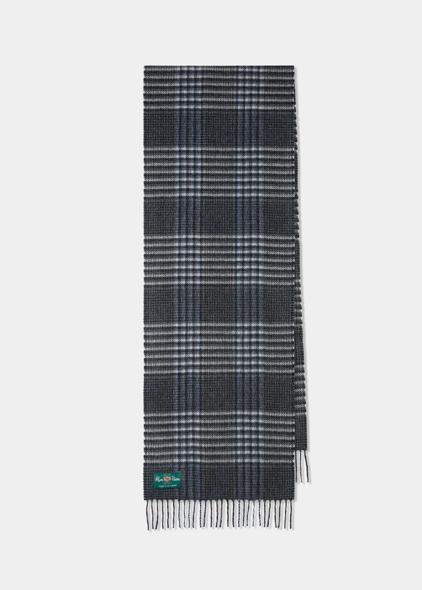 Cromdale Dogtooth Check Cashmere Scarf In Charcoal