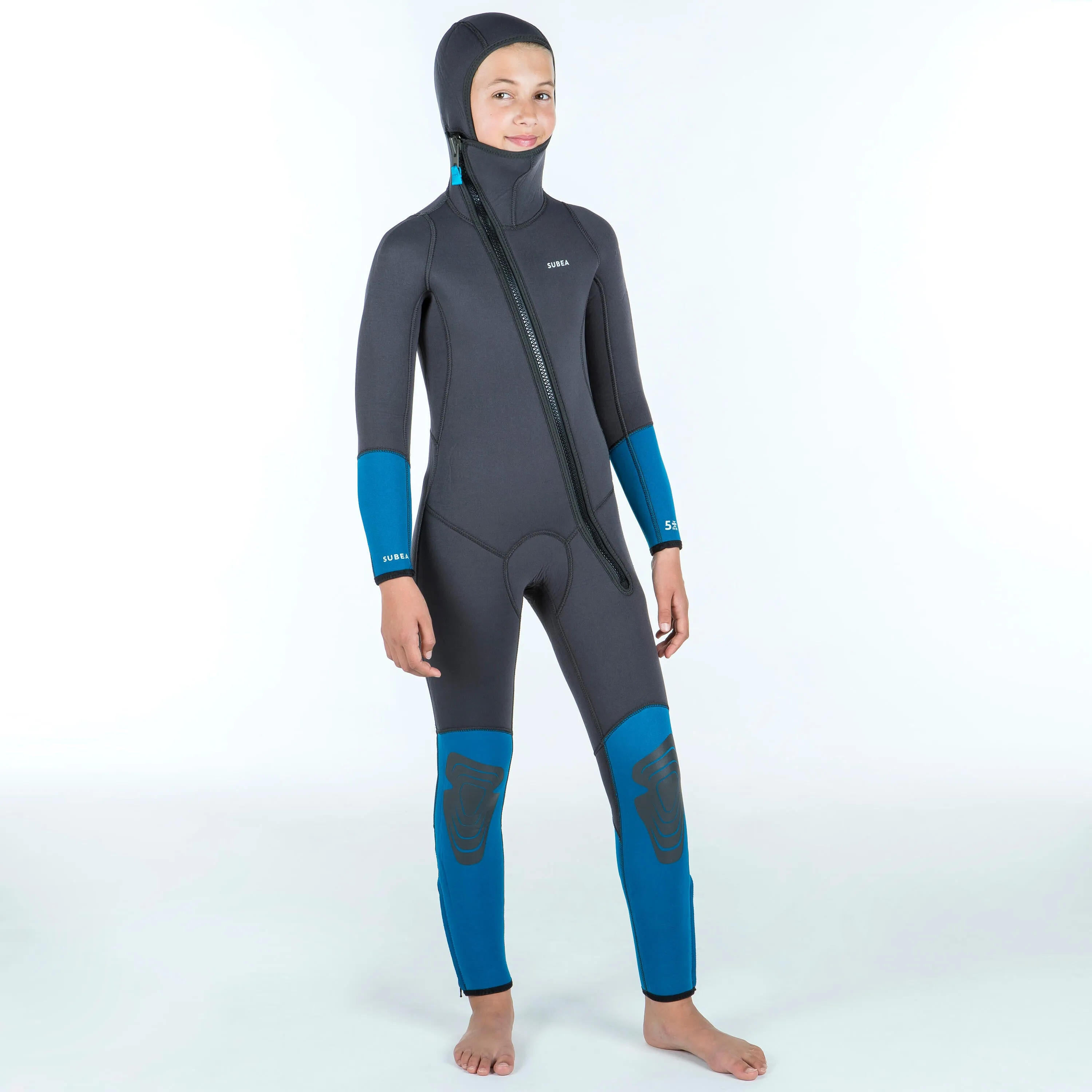 Diving wetsuit SCD 100 neoprene 5 mm children's gray/blue SUBEA dark grey/blue