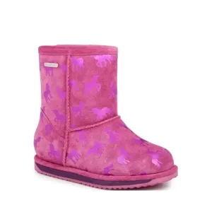 EMU Kids Brumby Rainbow Unicorn Lo WATERPROOF  Pink Wool Boots