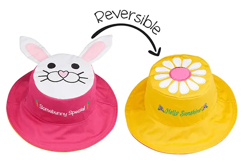 FlapJack Kids UPF50  Reversible Sun Hat -  Bunny / Daisy