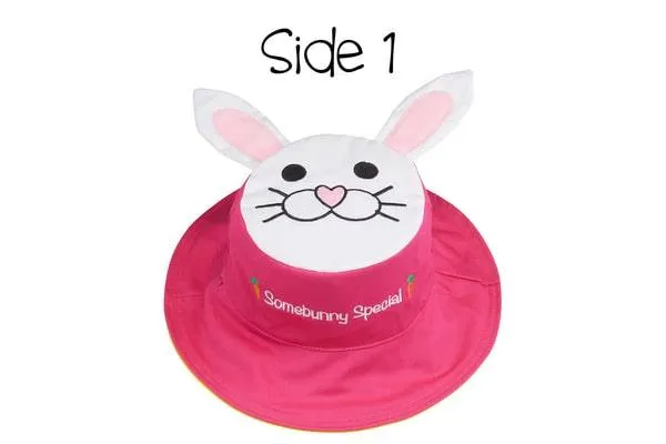 FlapJack Kids UPF50  Reversible Sun Hat -  Bunny / Daisy