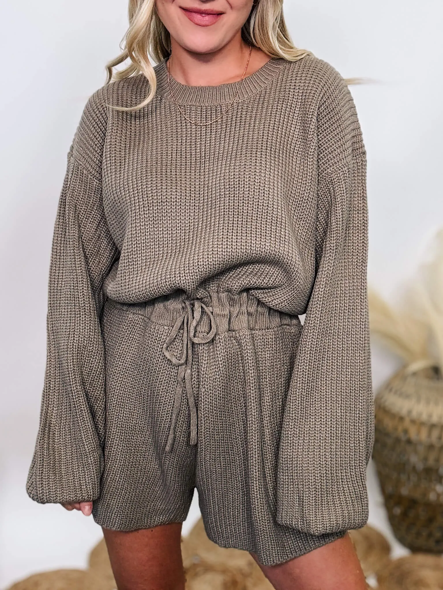 FLASH SALE Mushroom Long Sleeve Sweater Romper with Drawstring Waist