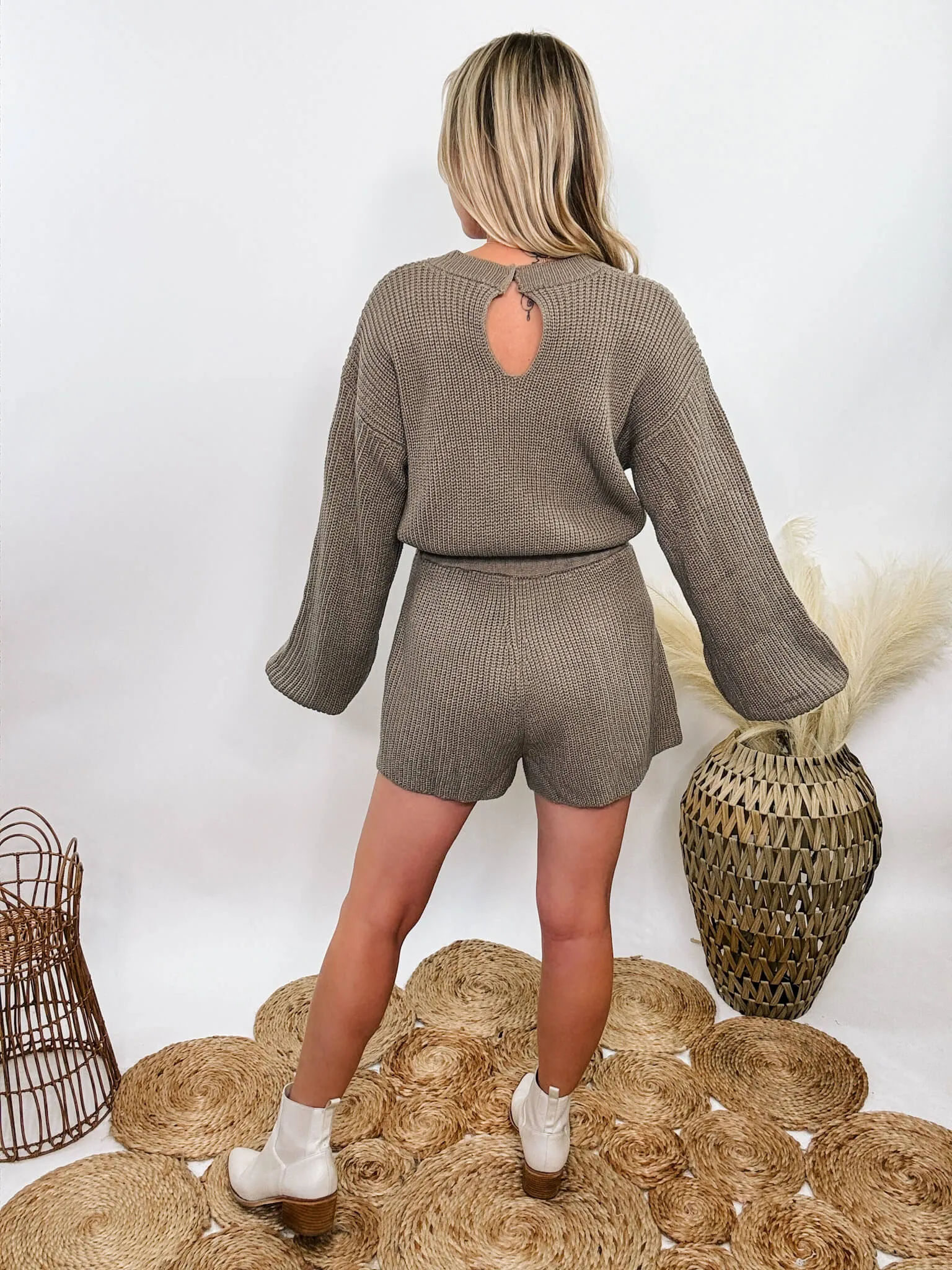 FLASH SALE Mushroom Long Sleeve Sweater Romper with Drawstring Waist