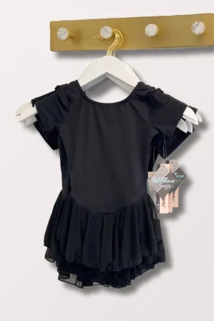 Girls Prowear Short Sleeve Chiffon Skirted Leotard in Black