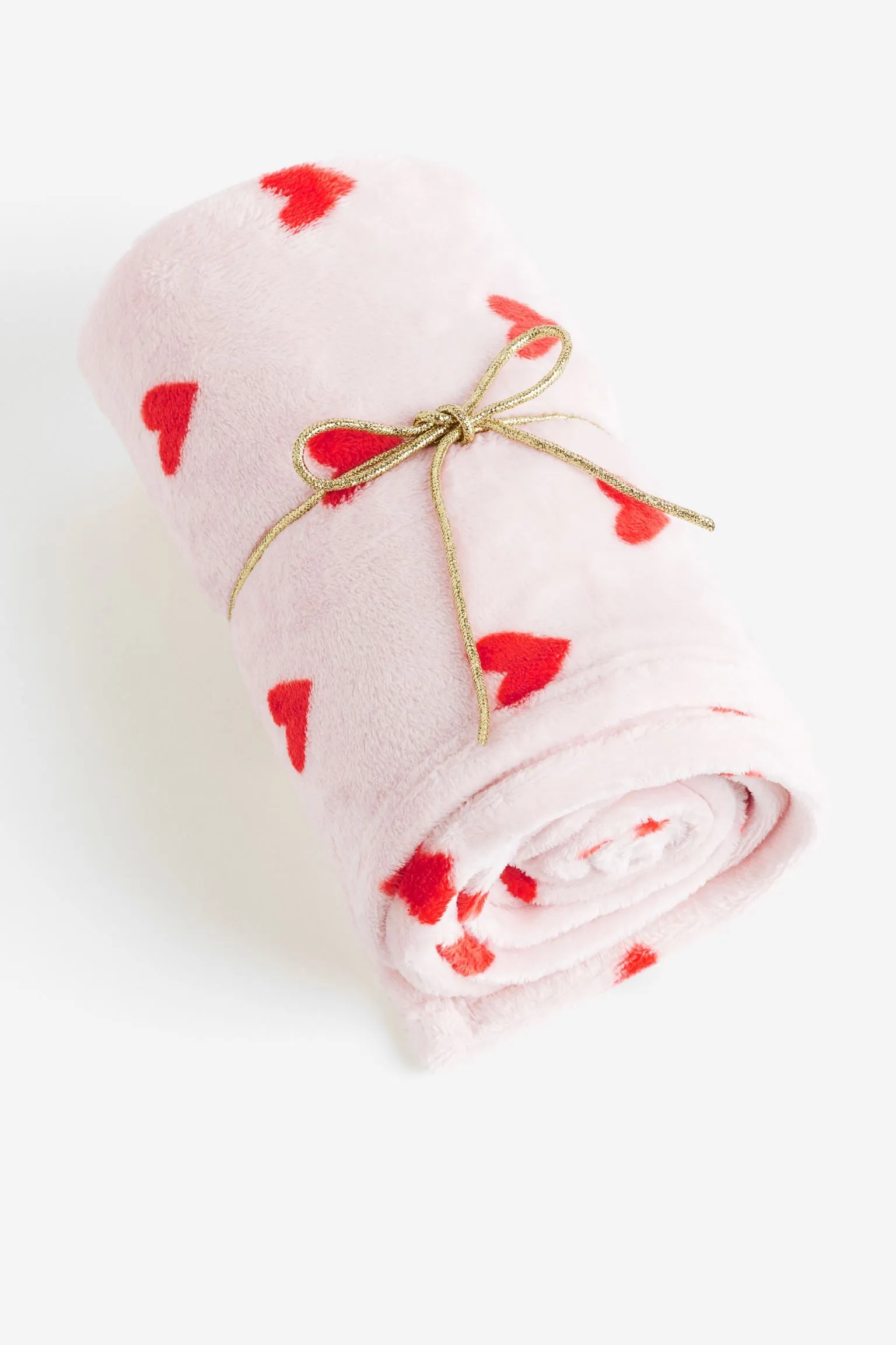 H&M Home Patterned Fleece Hearts Blanket, light pink/red