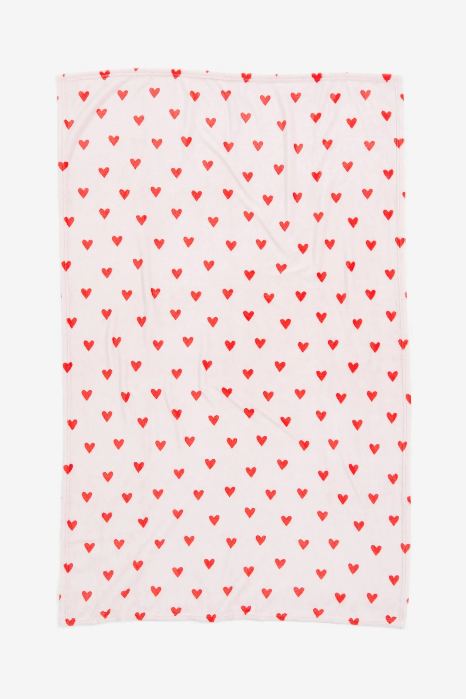 H&M Home Patterned Fleece Hearts Blanket, light pink/red