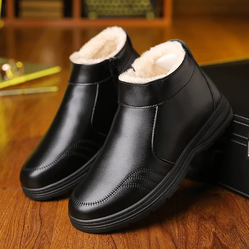 kkboxly kkboxly Men Comfy Microfiber Leather Warm Lined Business Casual Ankle Boots