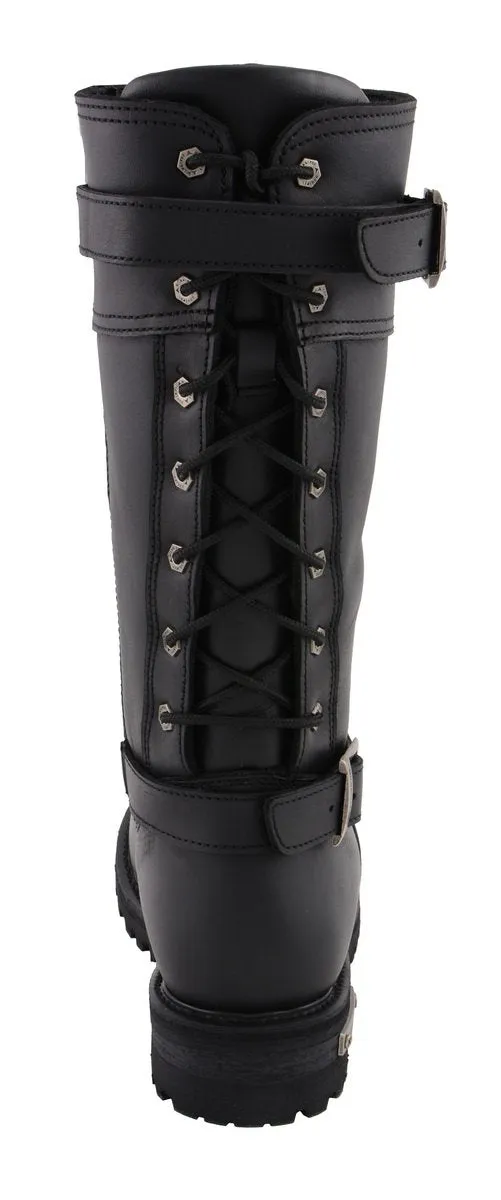 Milwaukee Leather MBL9385 Women's Black Leather 15-Inch Calf Laced Motorcycle Riding Boots with Side Zipper