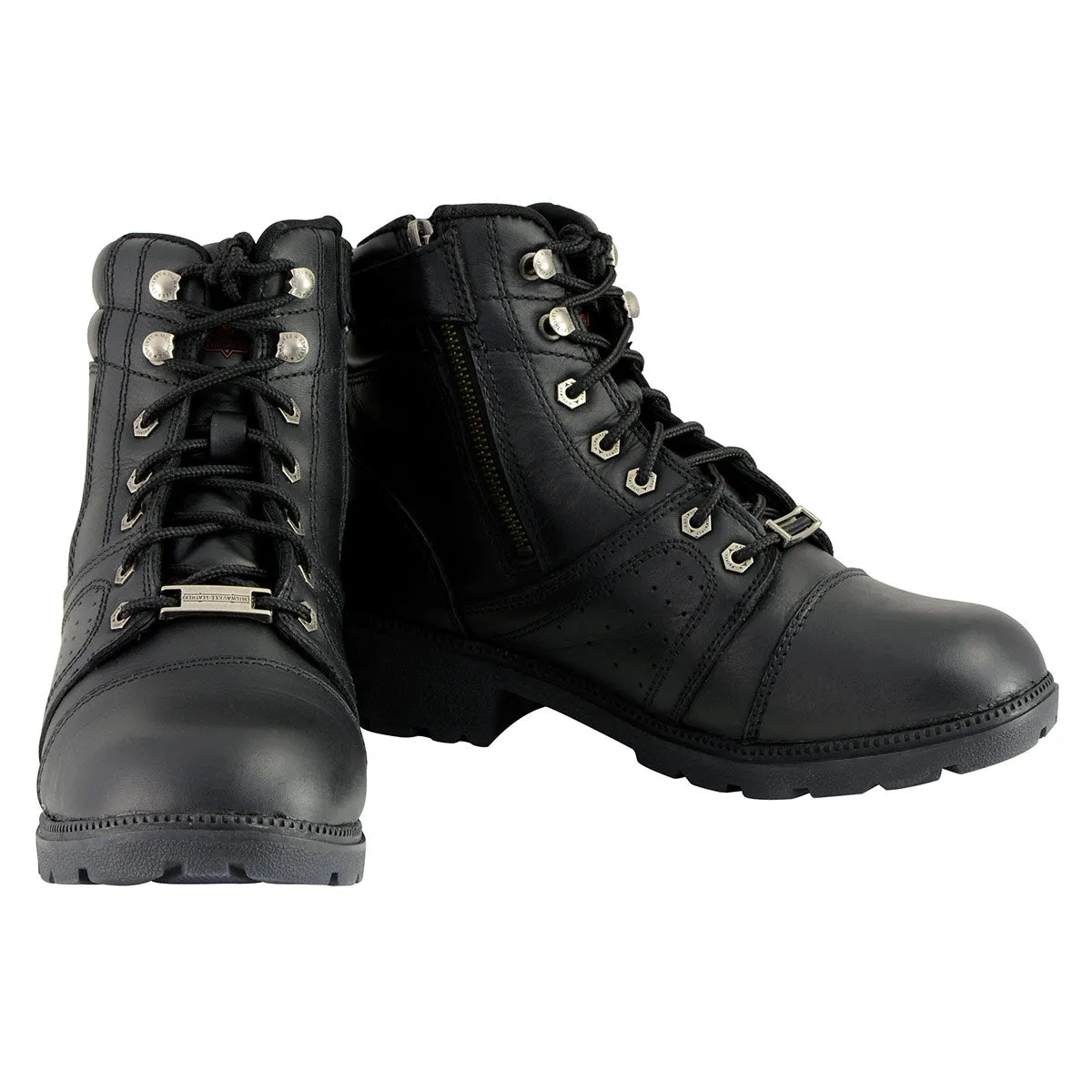 Milwaukee Leather Women's Black Leather Lace-Up Motorcycle Rider Boots with Side Zipper MBL9300