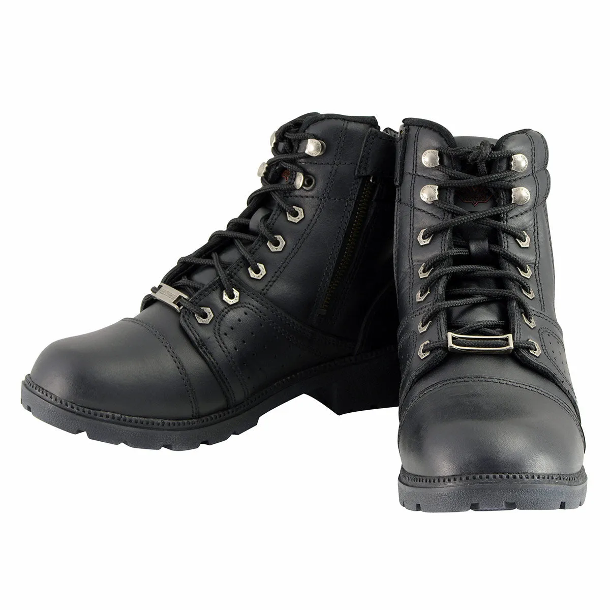 Milwaukee Leather Women's Black Leather Lace-Up Motorcycle Rider Boots with Side Zipper MBL9300