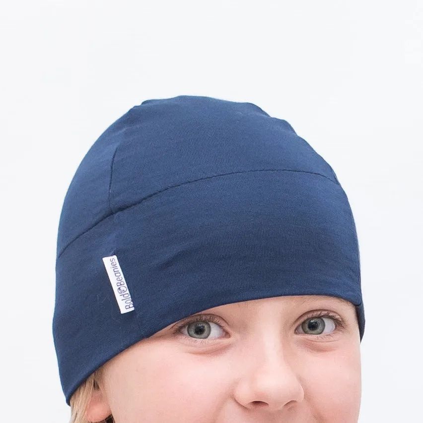 Navy Kids Chemo Beanie Hat Unisex Girl Boy