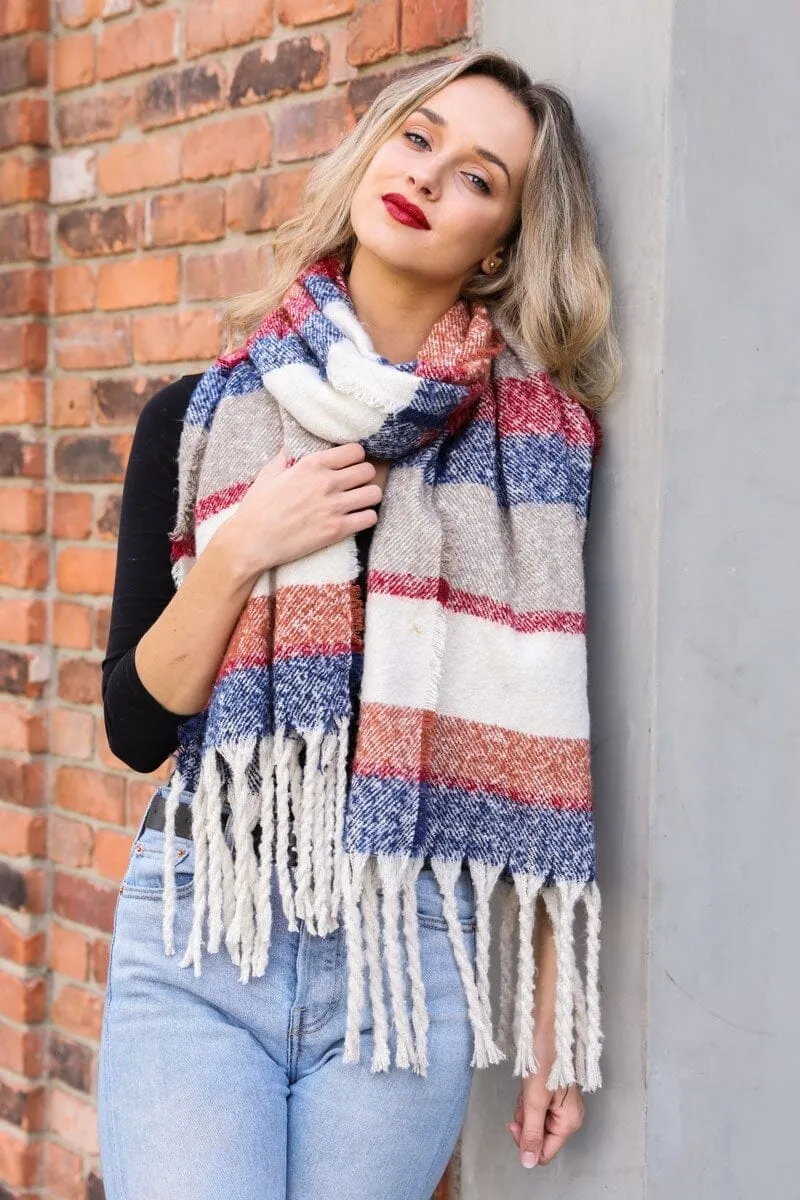 Oversized Stripe Tassel Scarf