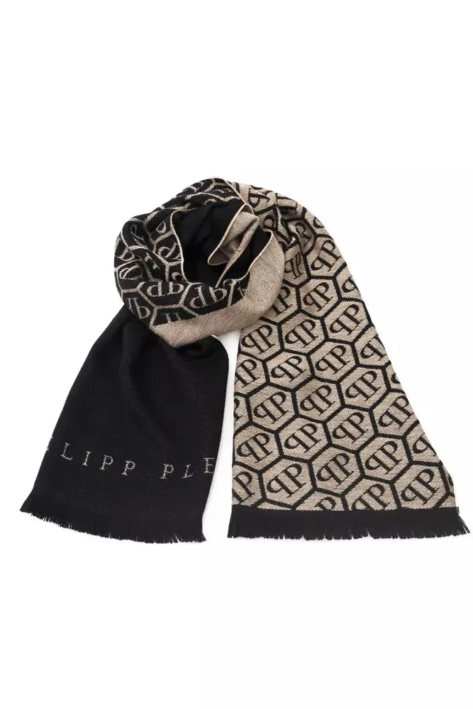 Philipp Plein Elegant Monogram Fringed Scarf